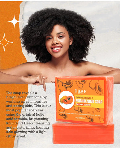 AILKE Natural Papaya Soap, Deep Cleansing, Moisturizing, Smooth & Soft Skin, Brightening Soap Bar, Suitable For Face And Body