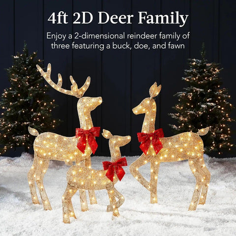 4ft 3-Piece 2D Lighted Christmas Deer Family Set, Large Outdoor Yard Reindeer Holiday Decoration with 175 LED Lights