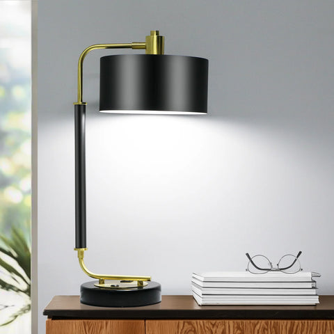 24'' Modern Metal Desk Lamp For Home Office,Black And Antique Brass Table Lamp,Touch Control,3-Way Dimmable,Marble Base