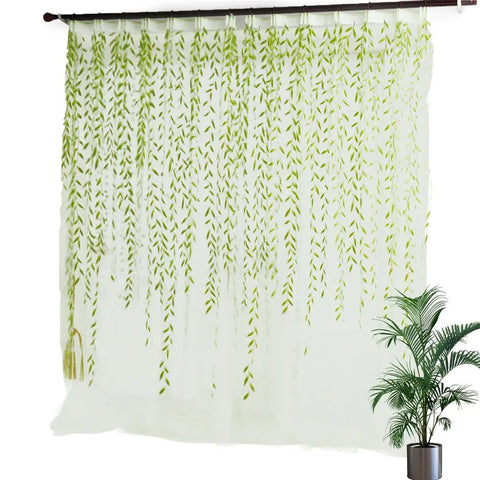 Pastoral Green Willow Sheer Curtains Window Yarn for Living Room Tulle Fabrics Kitchen Gauze Simple Curtain Panel Home Textiles