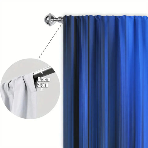 2pcs Blue/black Gradient Stripe Design Printed Curtain for Home Decor - Rod Pocket Window Treatment for Bedroom, Office, Kitchen