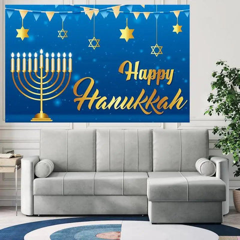 Happy Hanukkah Photography Backdrop Holiday Party Decoration Festival Home Decoration for Hanukkah Festive Day Indoor Outdoor