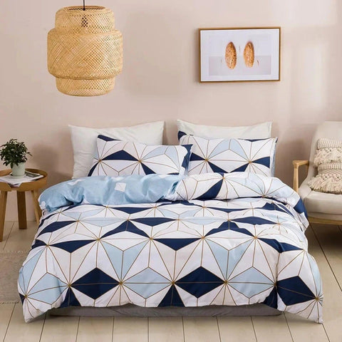 Soft Geometric Print King Size Bedding Set with Cozy Queen Size Duvet Cover, Stylish Full Single Double Bed Quilt Cover, and Pil