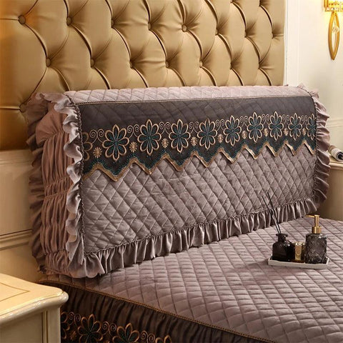 Red Stretch Bed Headboard Cover Lace Slipcover Dustproof Covers Thicken Crystal Velvet Fabric Luxury Bed Head Protective Cover