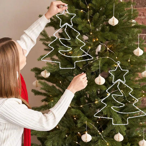 Xmas Tree Iron Frame LED Light String Window Hanging Ornament 2024 Christmas Decoration For Home 2025 New Year Party Gift Supply