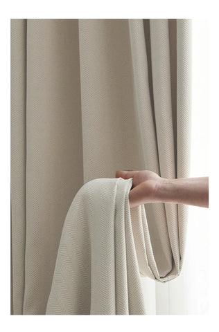 2024 new thickened French light luxury cream curtain cloth solid color bedroom living room full blackout sunscreen cotton linen