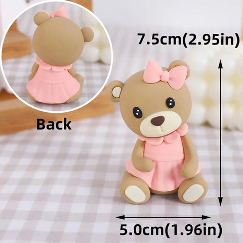 New 3D Bear Cake Topper Baby Shower Bear Decoration Boy Girl Happy 1st Birthday Party Cake Decor Gender Reveals Party Supplies