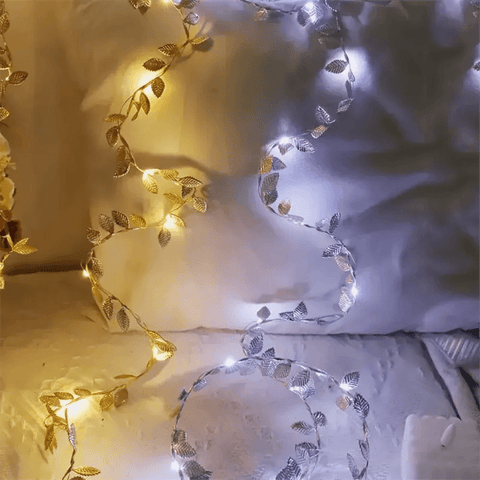 Golden Tiny Leaves Fairy Light Sliver Leaf Battery Powerd Led Copper Wire String Lights For Wedding Home Party DIY Xmas Decor