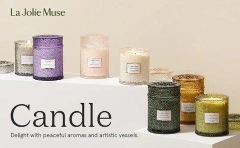 LA JOLIE MUSE Scented Candles Eucalyptus & Sage, Large Wood Wicked Candles, Decorative Candles in Glass, Natural Soy Wax