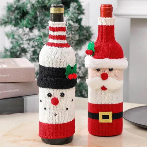 Christmas Santa Knitted Wine Bottle Case Elk Snowman Red Wine Champagne Bottle Cloth 2024 Merry Christmas Decor Happy New Year