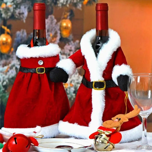 Creative Christmas Wine Bottle Set Golden Velvet Dress Wine Bottle Covers Sleeve Santa Snowman Xmas New Year Dinner Table Decor