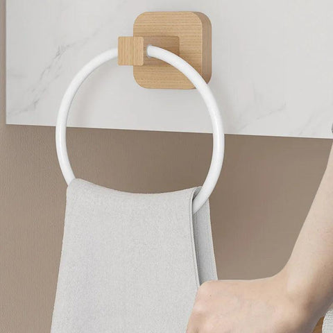 Wooden Toilet Towel Rack Wall-mounted Self-adhesive Paper Holder Roll Paper Stand Towel Ring Bathroom Accessories Set