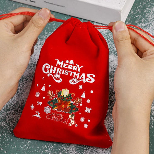 10/1pcs Merry Christmas Velvet Bags Candy Snack Drawstring Pouch Wrapping Bag Xmas Gifts Bracelet Jewelry Packaging Storage Bags