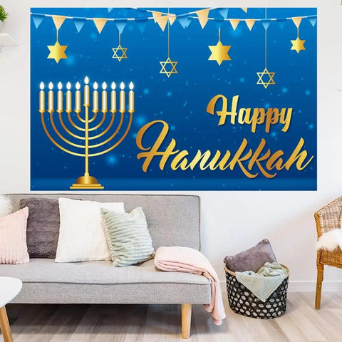 Happy Hanukkah Photography Backdrop Holiday Party Decoration Festival Home Decoration for Hanukkah Festive Day Indoor Outdoor