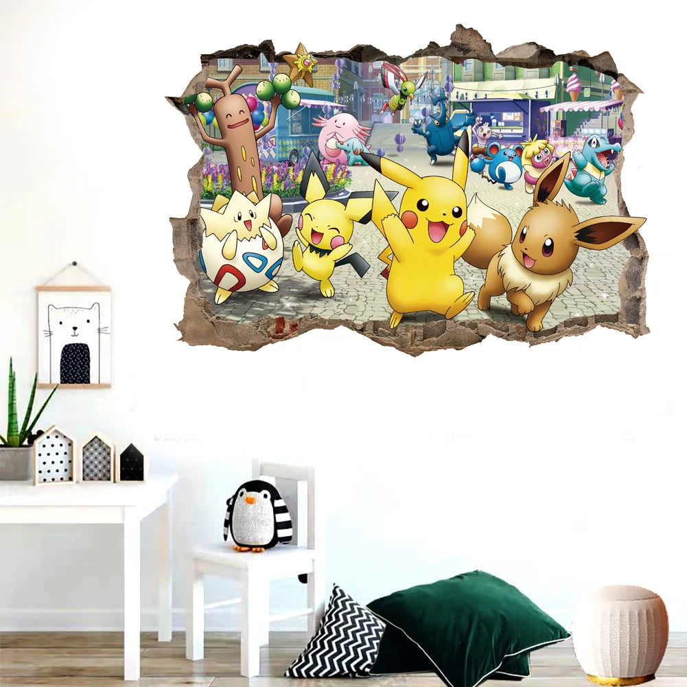 Cartoon Pikachu Wall Stickers For Kid's Rooms Kindergarten Living Room Bedroom DIY Wall Decoration Animated Poster Bedroom Decor