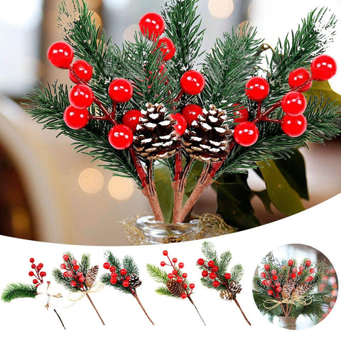 Red Berry Stems Branches Christmas Berries Decor 8 Pcs Artificial Branch Craft Wreath Pick Artificial Outdoor Fall Flowers