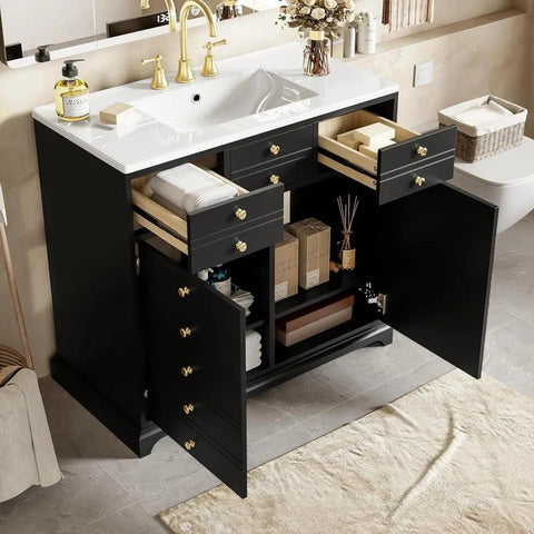 36 Inch Bathroom Vanity with Single Sink,Modern Bathroom Storage Cabinet with 2 Doors & 2 Drawers,Freestanding Bathroom Vanities