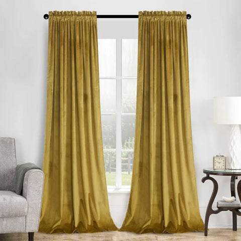 Velvet Curtains 2 Panels Set, Block Light Thermal Insulated Velour Rod Pocket Drapes for Bedroom and Living Room