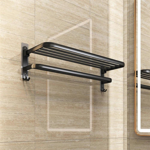 Wall-Mounted Bathroom Black Storage Rack Foldable Hook Towel Rack Bathroom Storage Belongs To Bathroom Facilities