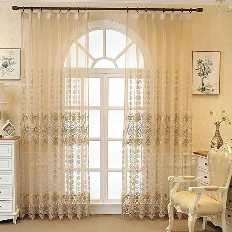 European Royal Beige Luxury Tulle Curtains for Living Room Bedroom Window Screen Elegant Drapes Home Decor High-end Yarn