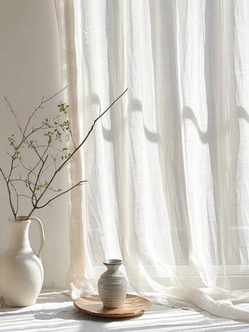 Linen Cotton Korean Style Solid color Warm White Linen Sheer Curtain for House Living Room Eid al-Fitr