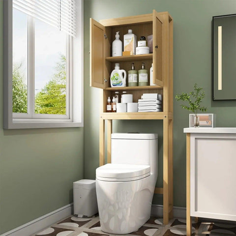 Rattan Over The Toilet Storage Cabinet, Adjustable Shelf, Behind Toilet Cabinet,Bathroom, Laundry, Wood Rack, Natural