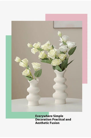 Modern Decorative White Ceramic Vases for Home Decor, Abstract Minimalist Vase for Pampas Grass, Boho Flower Vase, Aesthetic Cre