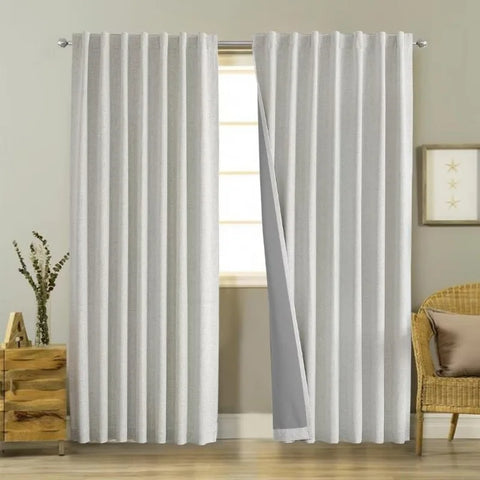 Blackout Linen Curtains Long 100% Blackout Drapes 95 inch Length 2 Panels Set