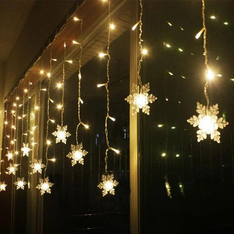 3.2M Christmas Snowflakes LED String Lights Flashing Fairy Curtain Lights Waterproof For Holiday Party Wedding Xmas Decoration