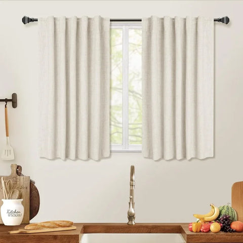 100% Blackout Shield Linen Blackout Curtains for Bedroom 96 Inches Long,Back Tab/Rod Pocket Living Room Drapes,