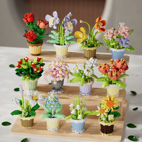 Micro diamond particles flower building blocks bonsai garden romantic office decoration potted plant model set children's toys