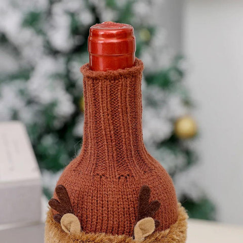 Christmas Santa Knitted Wine Bottle Case Elk Snowman Red Wine Champagne Bottle Cloth 2024 Merry Christmas Decor Happy New Year