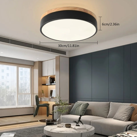 Bymaocar Modern LED Ceiling Light Minimalist Wood Style Flush Mount Three-color Ceiling Light Fit 10-15m² Area 360° Illumination