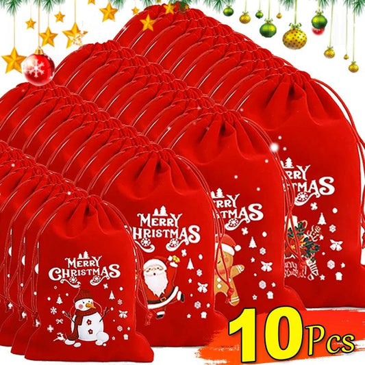 10/1pcs Merry Christmas Velvet Bags Candy Snack Drawstring Pouch Wrapping Bag Xmas Gifts Bracelet Jewelry Packaging Storage Bags