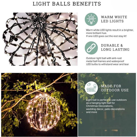 3 Pack 16” Outdoor/Indoor LED Christmas Light Balls. Durable, Waterproof, Long-lasting, Lightweight Bright Light Ball.