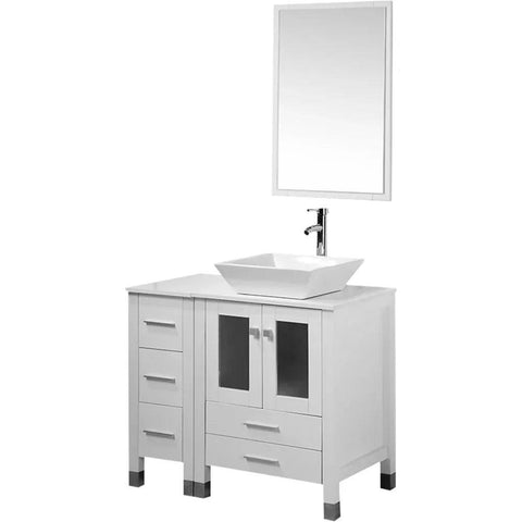 36” Bathroom Vanity Sink Combo with Free Standing Small Side Cabinet, Ceramic Vessel Sink&Water Save Faucet & Pop Up Drain&Mirro