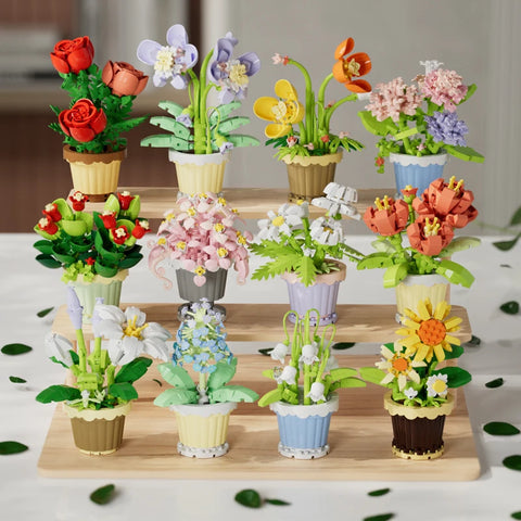 Micro diamond particles flower building blocks bonsai garden romantic office decoration potted plant model set children's toys