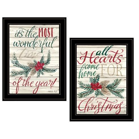 All Hearts Come Home For Christmas 2-Piece Vignette By Artisan Cindy Jacobs, Ready To Hang Framed Print, Black Frame