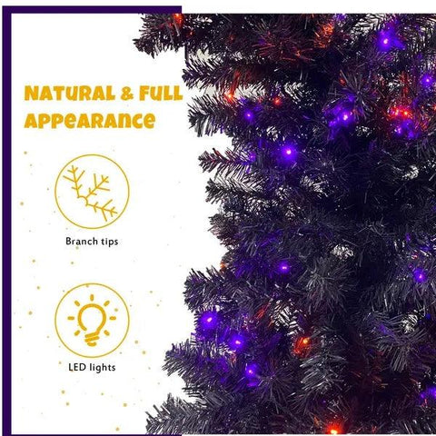 6FT Artificial Fir Bent Top Halloween Christmas Tree, Xmas Tree Bendable Style Christmas Tree Holiday Decoration W1,080  Branch Tips, 300 LED Lights X Mas Halloween Style