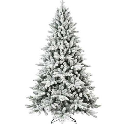 7FT PE & PVC Flocked Artificial Christmas Tree ,With 1514 Branch Tips And Metal Stand,Foldable Fake Tree With Realistic Snowy Foliage For Home Decoration