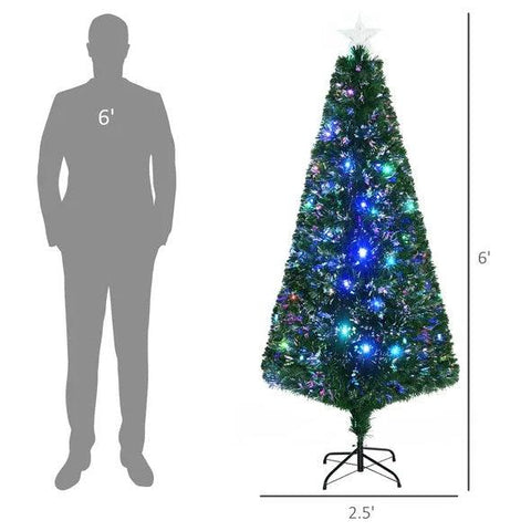 6' Tall Douglas Fir Pre-Lit Artificial Christmas Tree With Realistic Branches, 24 Multi-Color LED Lights, Fiber Optics And 230 Tips