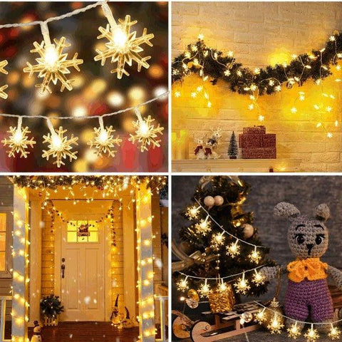 Christmas Snowflake Lights, 19.7ft 40 LED Fairy String Lights, Decorative Hanging Lights For Patio Party Wall Decor, Warm White