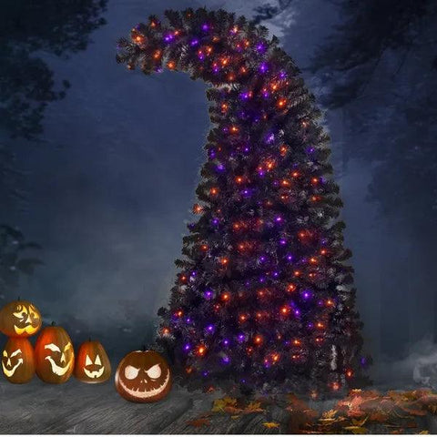 6FT Artificial Fir Bent Top Halloween Christmas Tree, Xmas Tree Bendable Style Christmas Tree Holiday Decoration W1,080  Branch Tips, 300 LED Lights X Mas Halloween Style