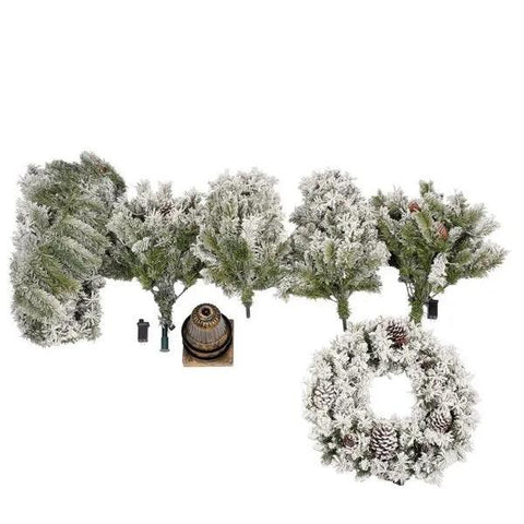 Pre-lit Xmas Tree Artificial Christmas 4-Piece Set,Garland, Wreath And Set Of 2 Entrance Trees X-mas With LED Lights, Christmas Tree