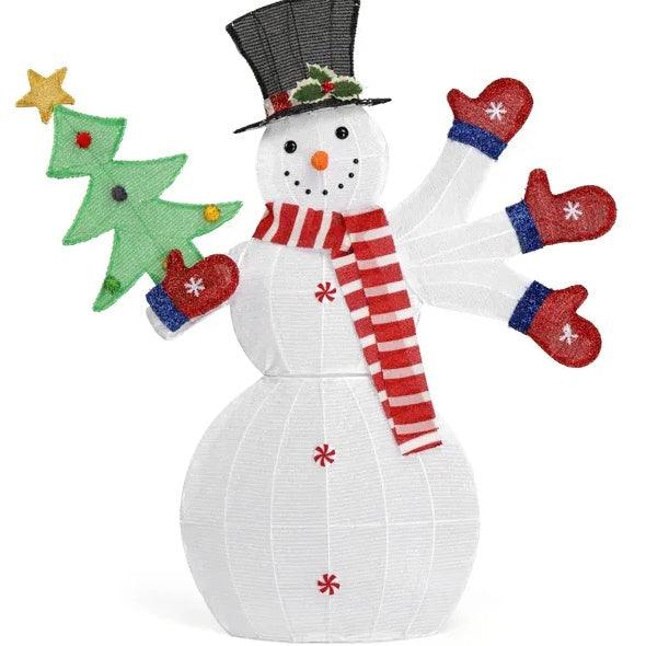 Lighted Snowman Christmas Yard Decorations, Pre-lit 2D Snowman Waving Hands With 170 LED Warm White Lights And Stakes For Xmas Outdoor Holiday Indoor Decor Lighted Holiday Displays