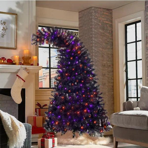 6FT Artificial Fir Bent Top Halloween Christmas Tree, Xmas Tree Bendable Style Christmas Tree Holiday Decoration W1,080  Branch Tips, 300 LED Lights X Mas Halloween Style