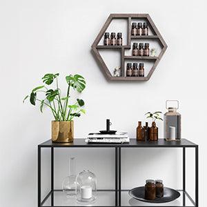 Essential Oil Storage, Essential Oil Organizer Rack Wall Mounted Hexagon Floating Honeycomb Display Shelves Rack for Essential