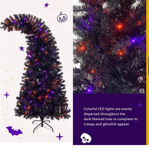 6FT Artificial Fir Bent Top Halloween Christmas Tree, Xmas Tree Bendable Style Christmas Tree Holiday Decoration W1,080  Branch Tips, 300 LED Lights X Mas Halloween Style