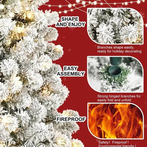 6ft Pre-lit Flocked Artificial Christmas Tree Environmentally Friendly Fireproof Artificial Christmas Flocked Tree