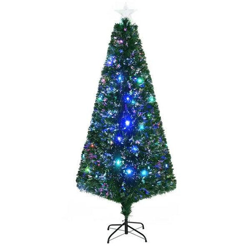 6' Tall Douglas Fir Pre-Lit Artificial Christmas Tree With Realistic Branches, 24 Multi-Color LED Lights, Fiber Optics And 230 Tips